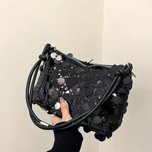 Black Sequins Shoulder Bag